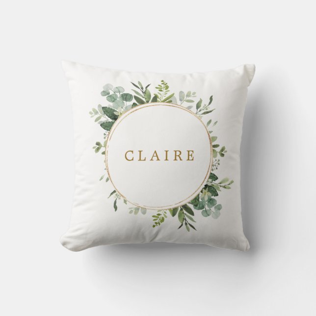 Botanical Gold Greenery Personalised Cushion (Front)