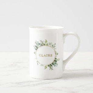 Botanical Gold Greenery Personalized Bone China Mug