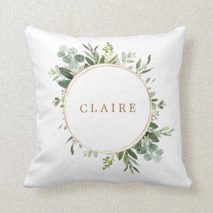 Botanical Gold Greenery Personalized Cushion
