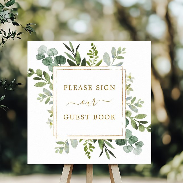Botanical Gold Greenery Square Guest Book Sign (Creator Uploaded)