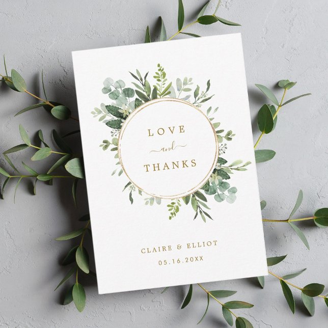 Botanical Gold Greenery Thank You Card (Creator Uploaded)