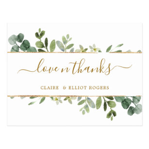 Botanical Gold Greenery Thank You Postcard