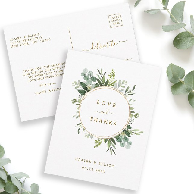 Botanical Gold Greenery Thank You Postcard (Front & Back)