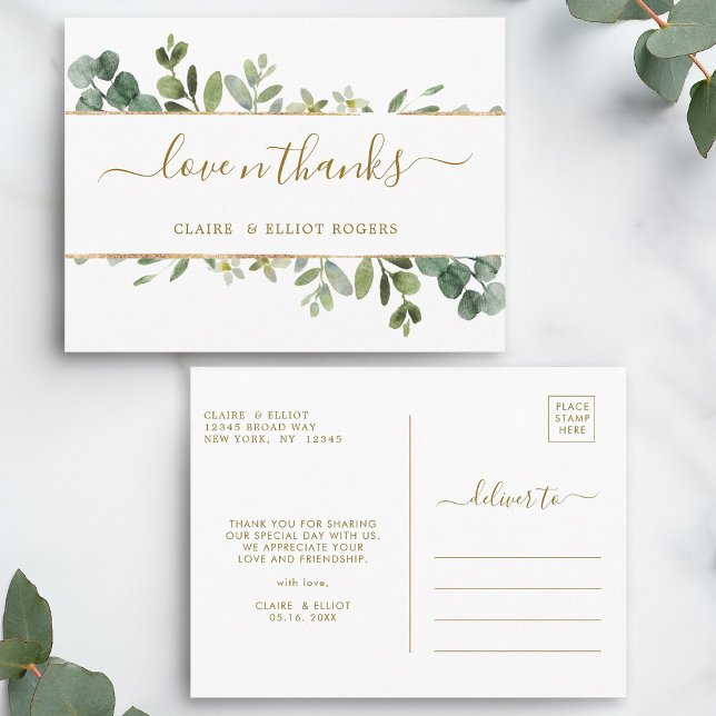 Botanical Gold Greenery Thank You Postcard (Front & Back)