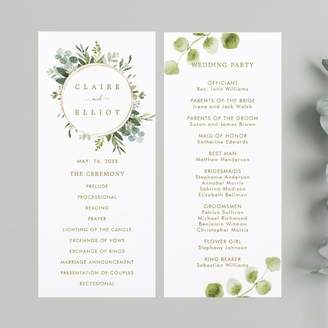 Botanical Gold Greenery Wedding Ceremony Program (Front & Back)
