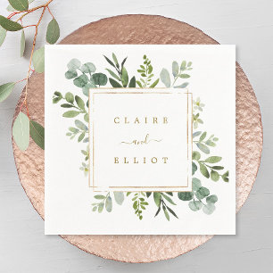 Botanical Gold Greenery Wedding Paper Napkin