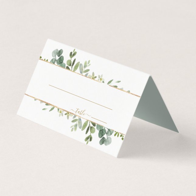 Botanical Gold Greenery Wedding Place Card (Front)