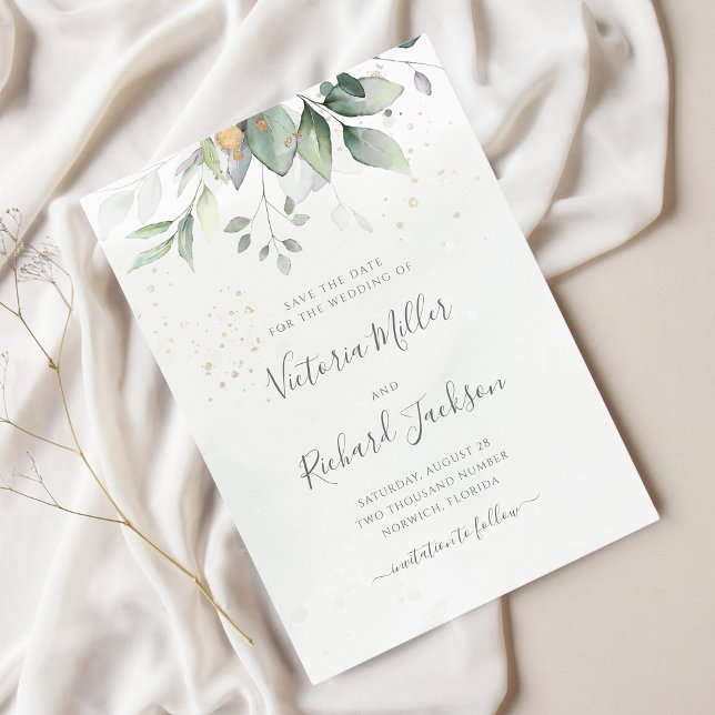 Botanical Gold Greenery Wedding Save The Date (Creator Uploaded)