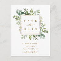 Botanical Gold Greenery Wedding Save the Date Card