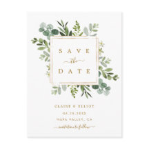 Botanical Gold Greenery Wedding Save the Date Card