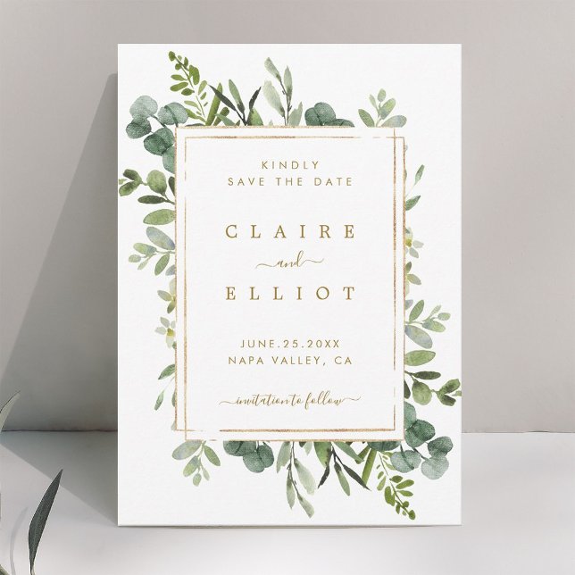Botanical Gold Greenery Wedding Save the Date Card (Creator Uploaded)