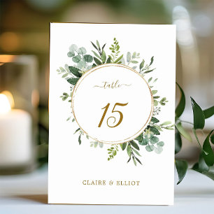 Botanical Gold Greenery Wedding Table Number