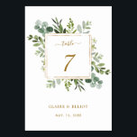 Botanical Gold Greenery Wedding Table Number Card<br><div class="desc">This wedding table number card features painted watercolor eucalyptus greenery,  green leaves and a gold square frame. For more advanced customisation of this design,  Please click the "Customise further" link.  Matching items are also available.</div>