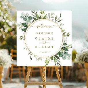 Botanical Gold Greenery Wedding Welcome Sign