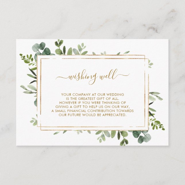 Botanical Gold Greenery Wedding Wishing Well Enclosure Card (Front)