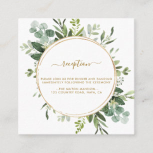 Botanical Gold Greenery Wreath Wedding Reception Enclosure Card