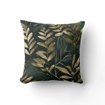 Botanical gold leaf print pattern throw pillow