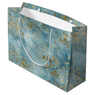 Botanical Gold Leaves Pattern Design Teal Large Gift Bag