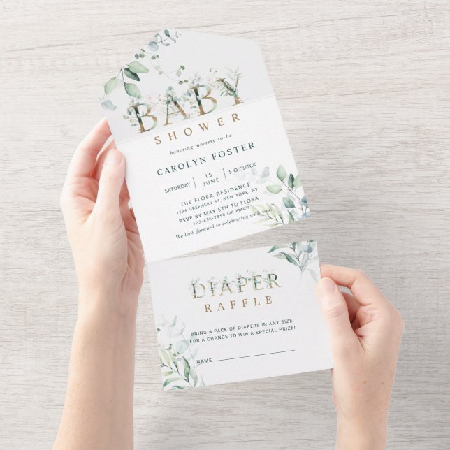 Botanical Gold Letter Boy Baby Shower All In One Invitation (Tearaway)