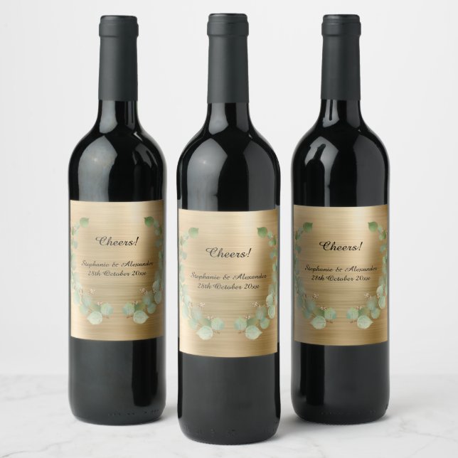 BOTANICAL GOLD METALLIC PERSONALISED WINE LABEL (Bottles)