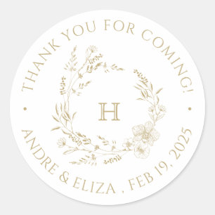 Botanical Gold Monogram Wedding Sticker