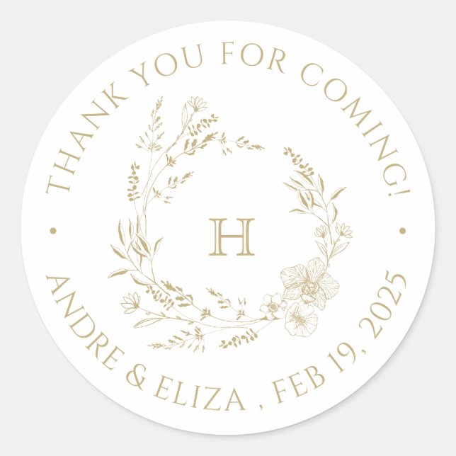 Botanical Gold  Monogram Wedding Sticker (Front)