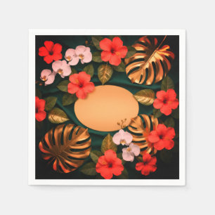 Botanical Gold Monstera Hibiscus Elegant Luxury Napkin