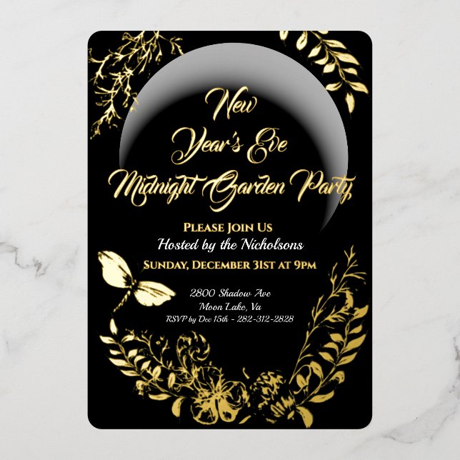 Botanical Gold New Year's Eve Party Invitation Foi (Front)