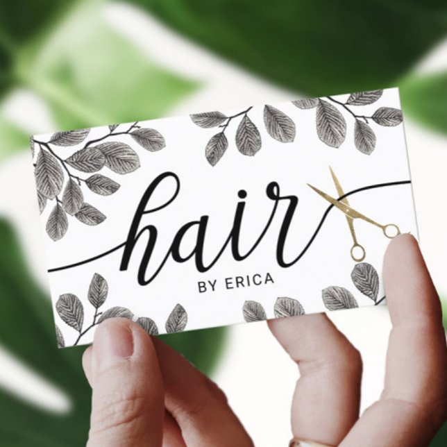 Botanical Gold Scissor Hair Stylist Beauty Salon Business Card (Creator Uploaded)