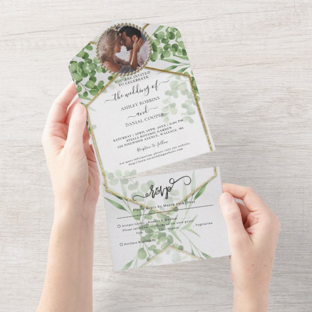 Botanical Gold Wedding All In One I Invitation (Tearaway)