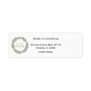 Botanical Gold Wreath & Floral Easter Return Address Label