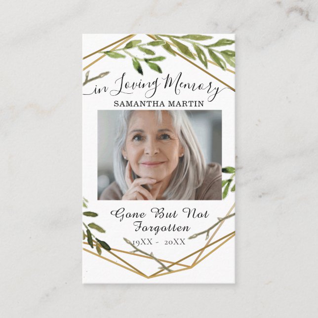 Botanical Golden Custom Photo Funeral Prayer Card (Front)