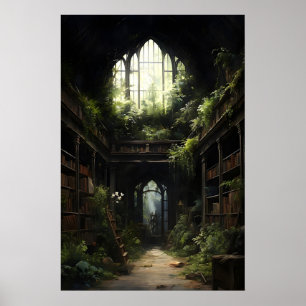 Botanical Gothic Books Library Print, Abandoned Poster