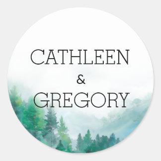 Botanical Green and Blue Boho Forest Wedding Classic Round Sticker