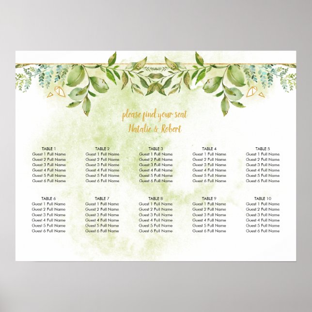 Botanical Green and Gold Crystals Wedding Poster (Front)