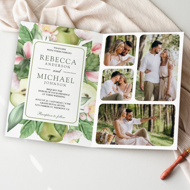 Botanical Green Apple Orchard QR Code Wedding Invitation (Creator Uploaded)