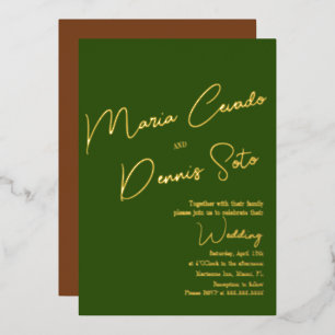 Botanical Green Brown Script Wedding