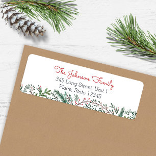 Botanical green Christmas Holiday Pine Tree Return Address Label