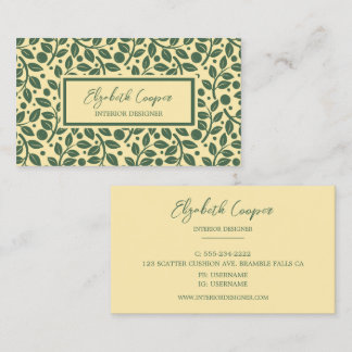 Botanical Green & Cream Leaf Pattern Business Card