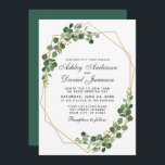 Botanical Green Eucalyptus Geometric Wedding Invitation<br><div class="desc">Modern Elegant Watercolor Botanical Green Eucalyptus Leaves,  Gold Geometric Frame Wedding Invitation</div>