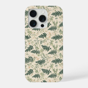 Botanical Green Fern Beige Floral Pattern iPhone 15 Pro Case
