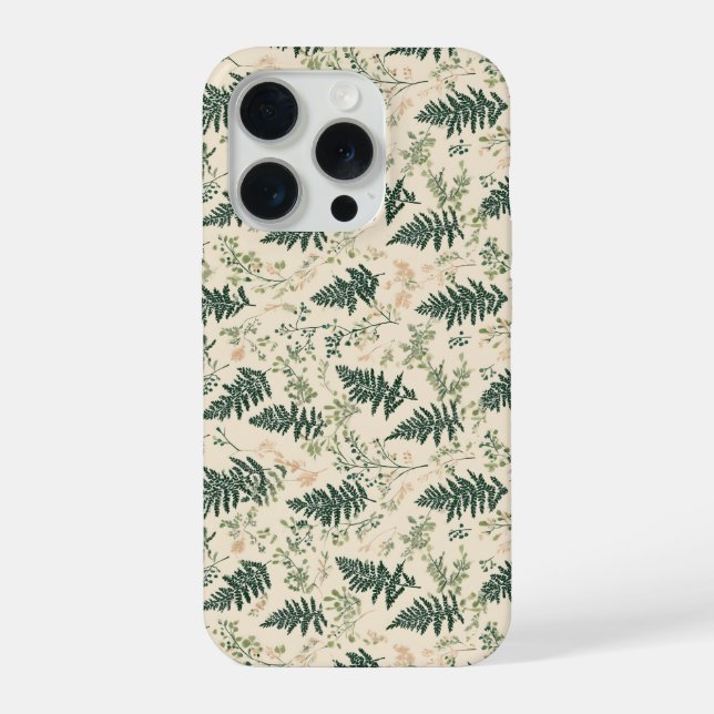 Botanical Green Fern Beige Floral Pattern iPhone Case (Back)