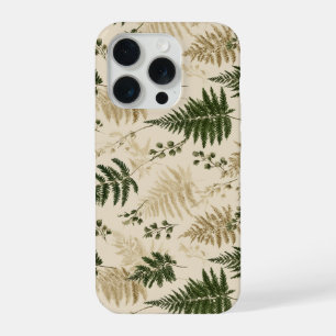 Botanical Green Fern Beige Floral Pattern iPhone 15 Pro Case