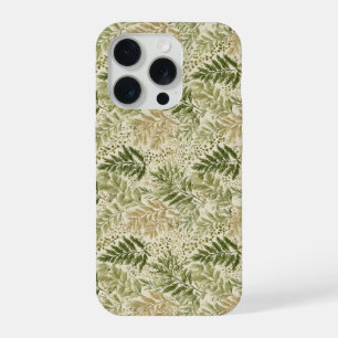 Botanical Green Fern Beige Floral Pattern iPhone 15 Pro Case