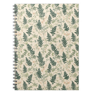 Botanical Green Fern Beige Floral Pattern Notebook