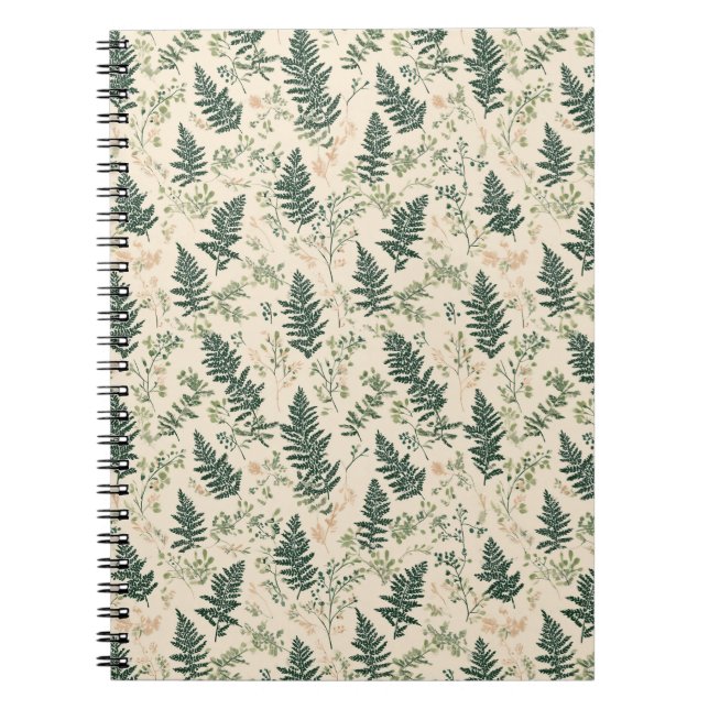 Botanical Green Fern Beige Floral Pattern Notebook (Front)