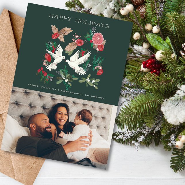 Botanical Green Floral & Doves | Christmas Holiday (Botanical Green Floral & Doves | Christmas Holiday)