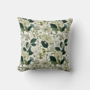 Botanical Green Flower Cream Floral Pattern Cushion
