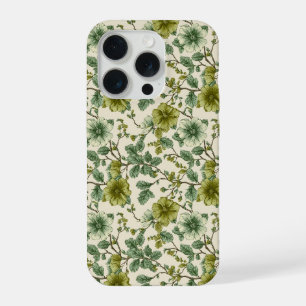 Botanical Green Flower Cream Floral Pattern iPhone 15 Pro Case