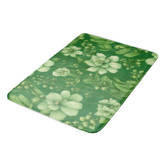 Botanical green flowers pattern bath mat